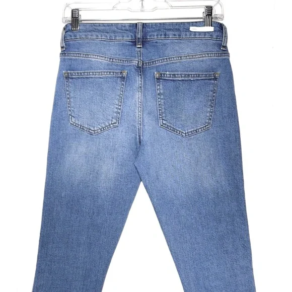 Anthropologie Shimmer Metallic Silver Racer Side Stripe Fringe Hem Cropped Jeans - Picture 10 of 15